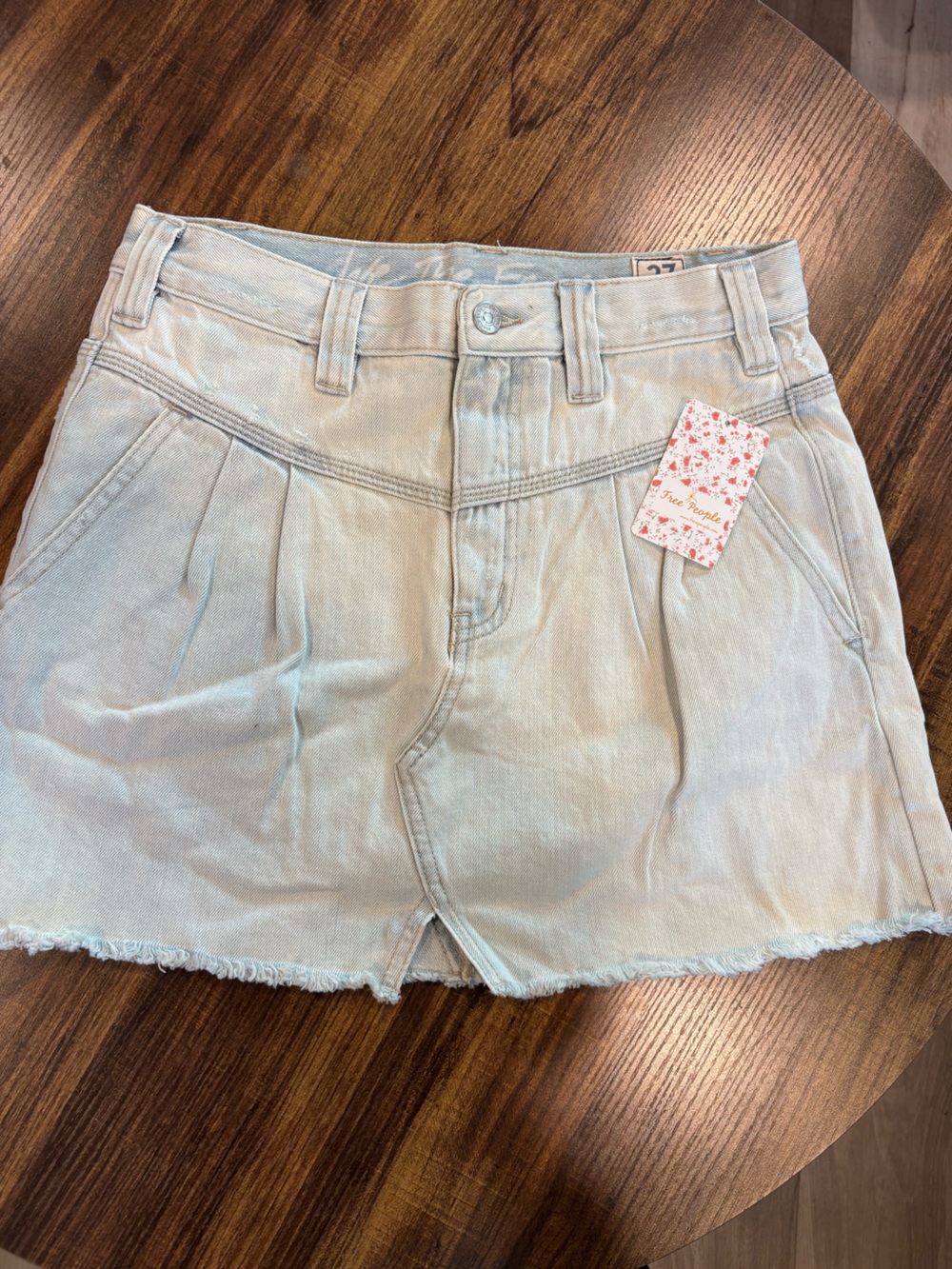 Free People Light Blue Pleated Denim Shorts
